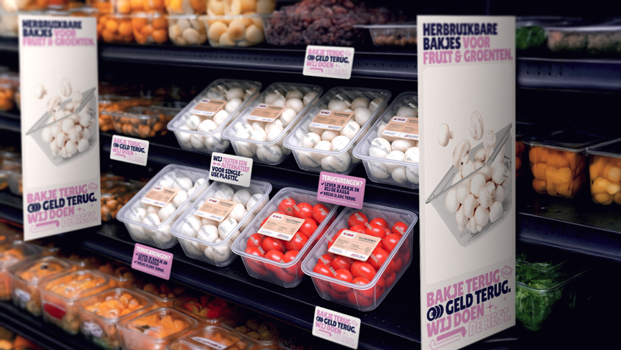 Zes retailers testen herbruikbare champignonbakjes
